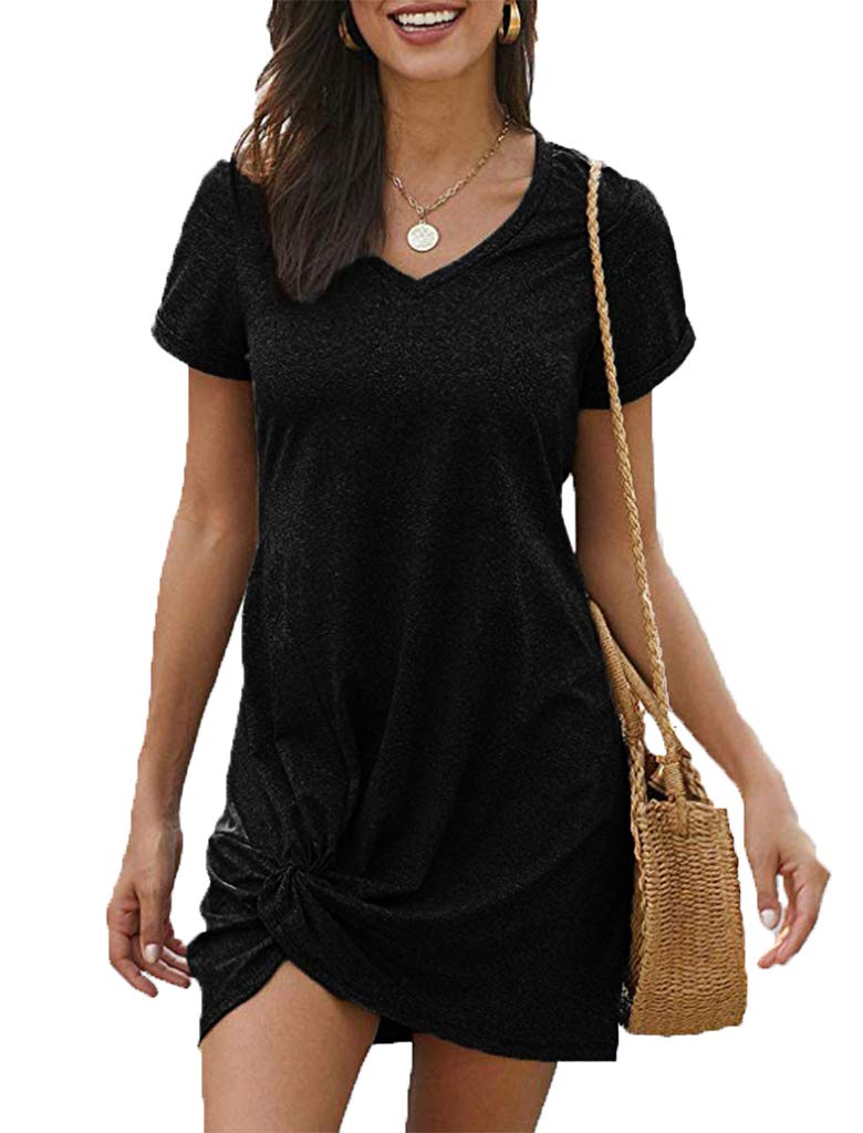 Locryz Twist Knot Dresses for Women Short Sleeve Tunic Dress Work Casual M Black - Image 1